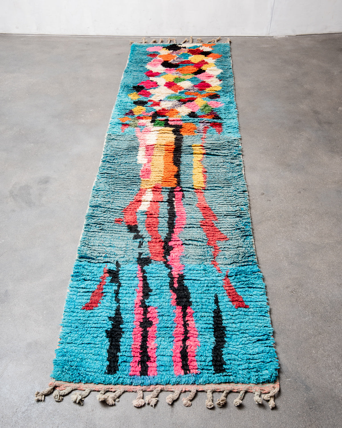 Modern designer handcrafted Berber rug from Morocco. Boujed with beautiful colours and patterns.